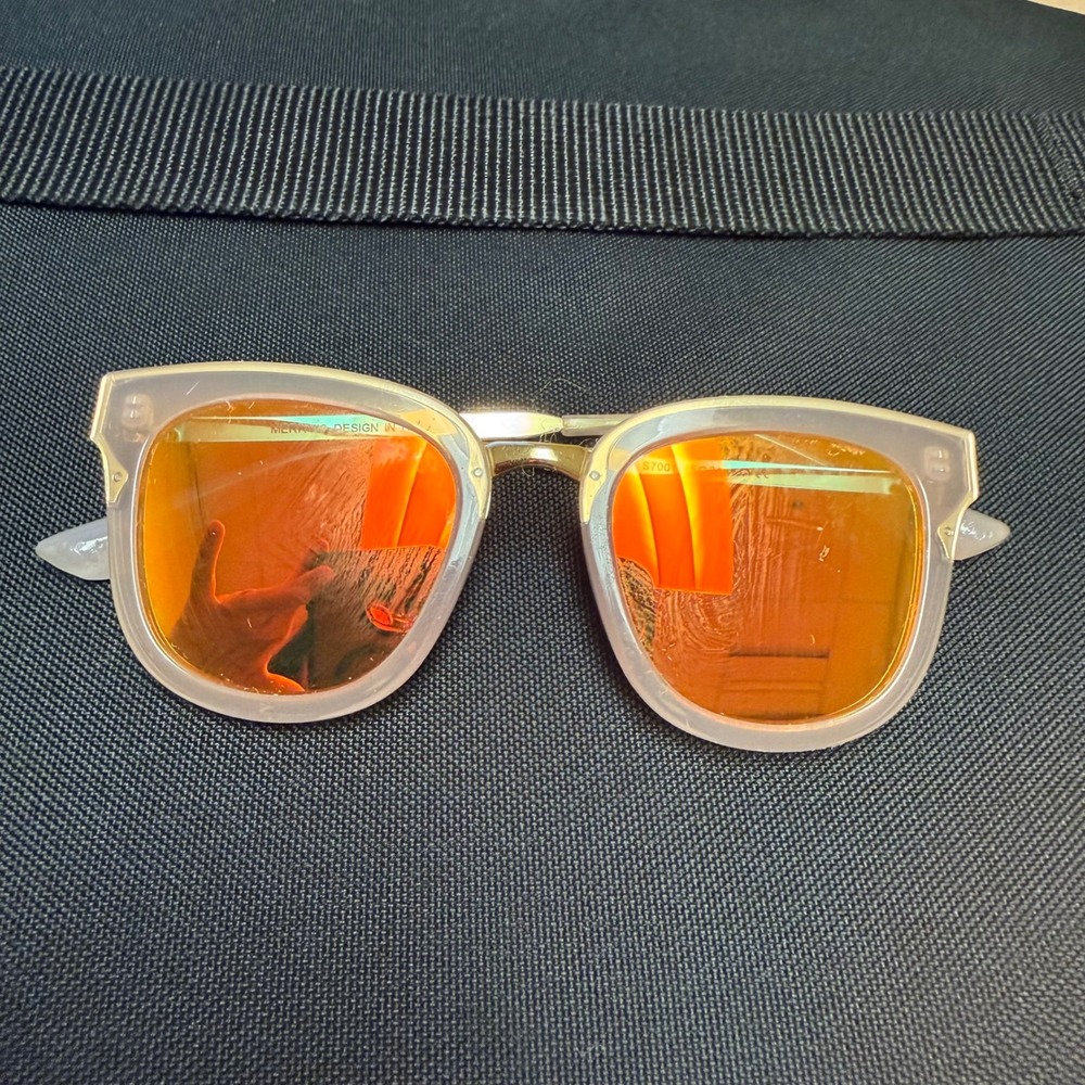 Merrys S7001‎ Sunglasses Pink Frame Orange Mirrored Lens Gold Metal Square